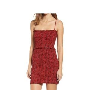 AFRM Red Printed Smocked Mini Dress with Thin Straps